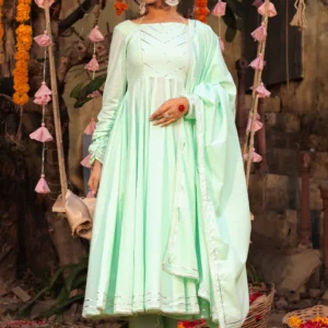 Mint Green Flared Anarkali with Dupatta – Timeless Traditional Look