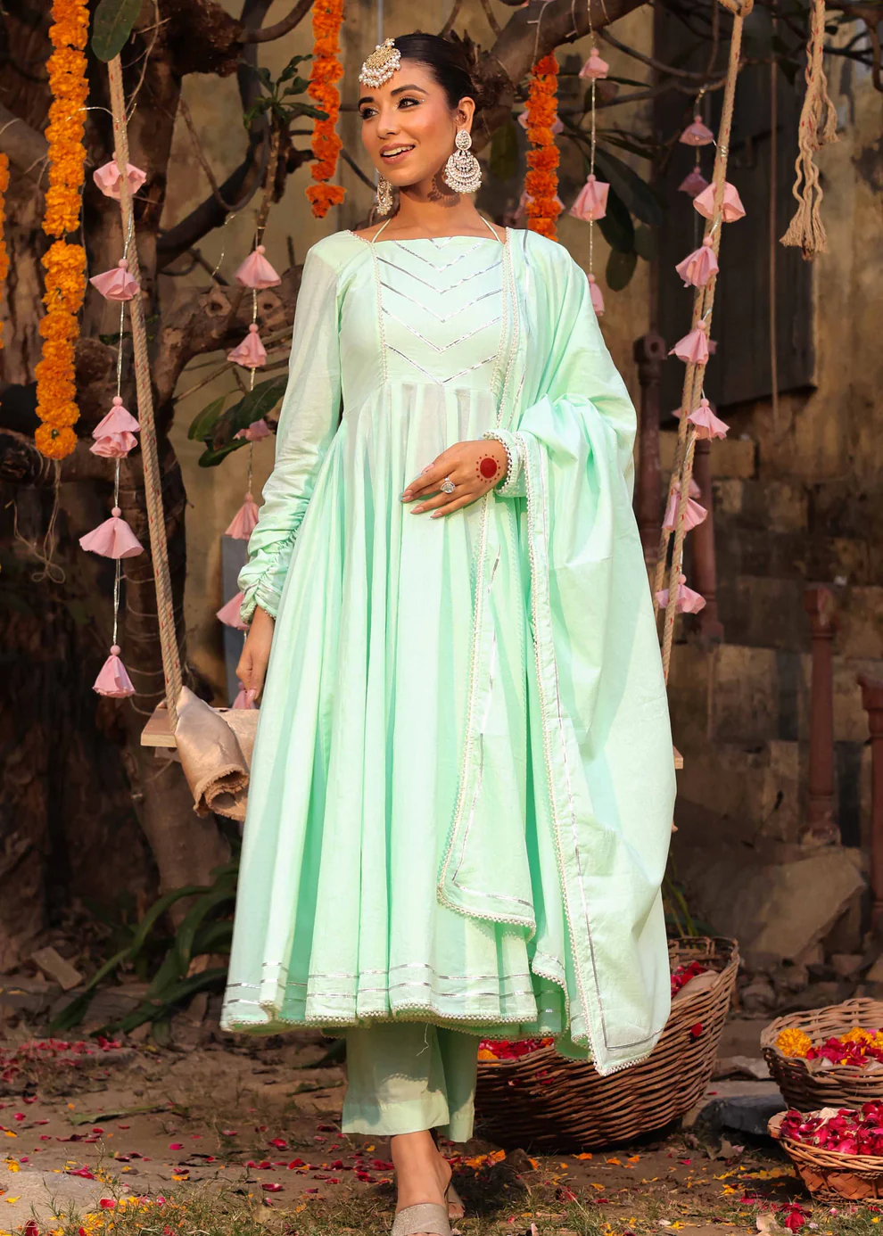 Mint Green Flared Anarkali with Dupatta – Timeless Traditional Look